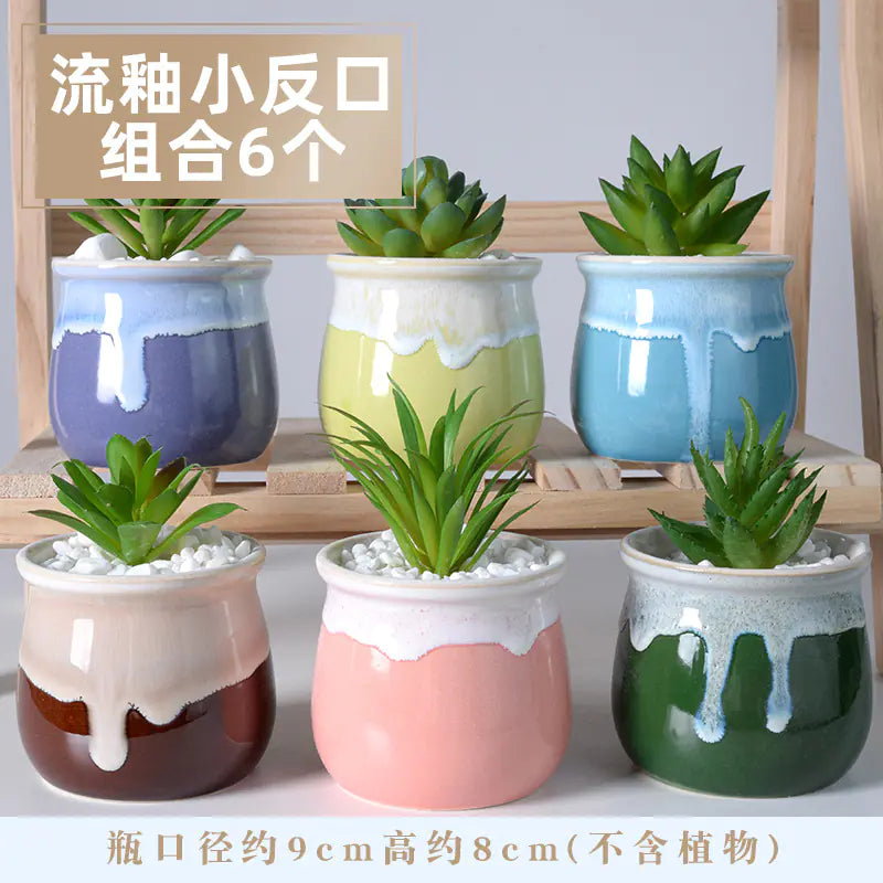 Creative Ceramic Succulent Pot with Glaze, Nordic Style