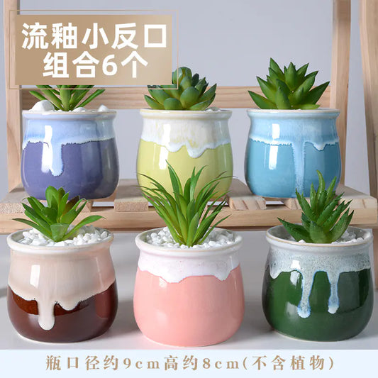 Creative Ceramic Succulent Pot with Glaze, Nordic Style